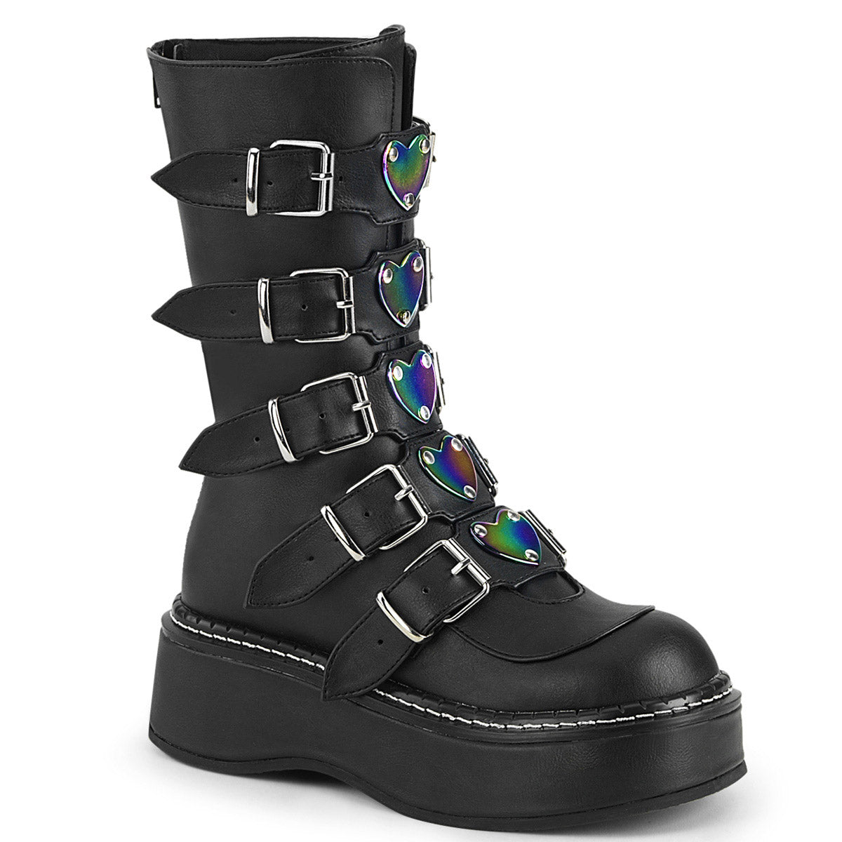 2" Platform Calf High W/ 5 Buckle Straps, Back Metal Zip Pleaser Demonia EMILY/330 Main image