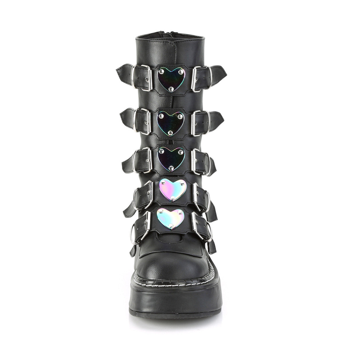 2" Platform Calf High W/ 5 Buckle Straps, Back Metal Zip Pleaser Demonia EMILY/330