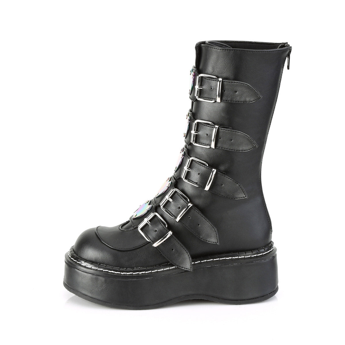 2" Platform Calf High W/ 5 Buckle Straps, Back Metal Zip Pleaser Demonia EMILY/330