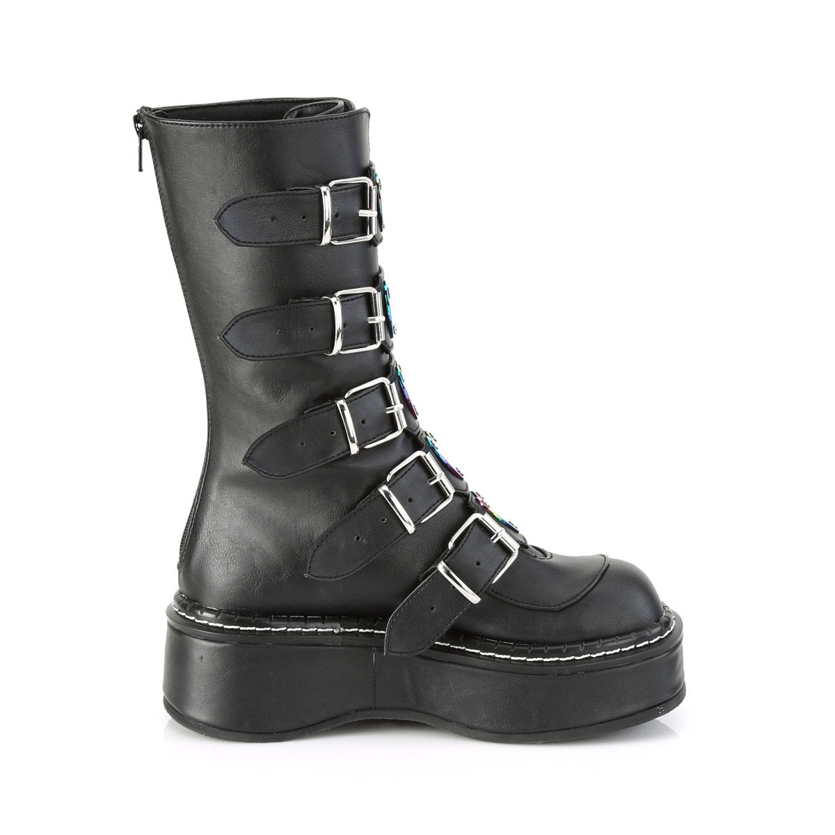 2" Platform Calf High W/ 5 Buckle Straps, Back Metal Zip Pleaser Demonia EMILY/330