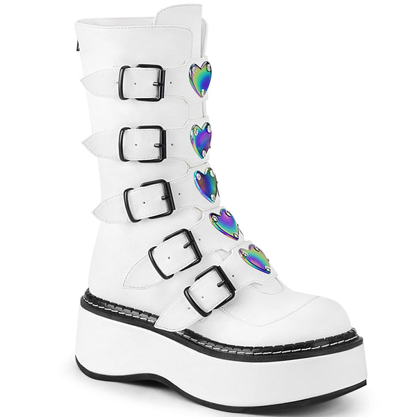 2" Platform Calf High W/ 5 Buckle Straps, Back Metal Zip Pleaser Demonia EMILY/330