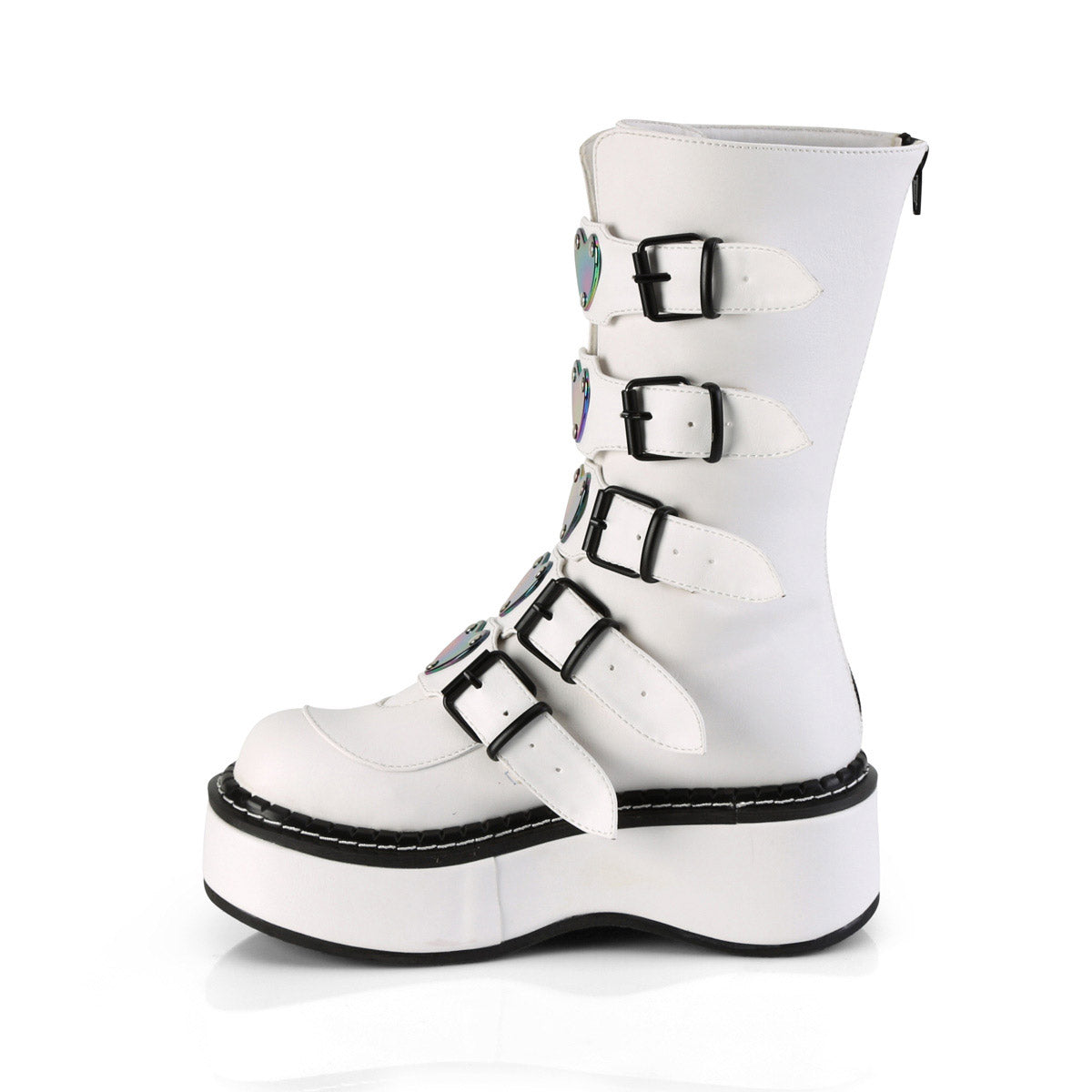 2" Platform Calf High W/ 5 Buckle Straps, Back Metal Zip Pleaser Demonia EMILY/330