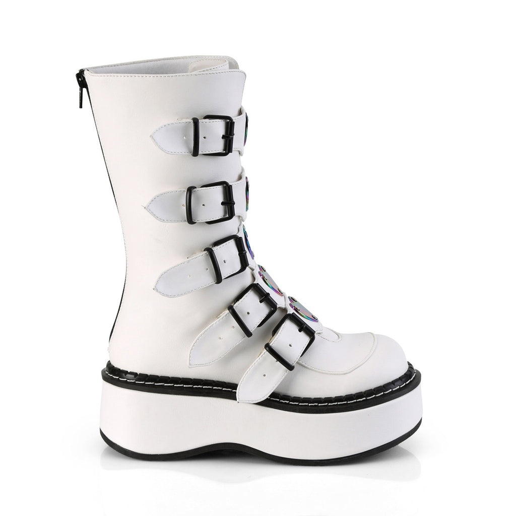 2" Platform Calf High W/ 5 Buckle Straps, Back Metal Zip Pleaser Demonia EMILY/330