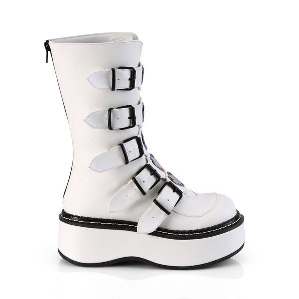 2" Platform Calf High W/ 5 Buckle Straps, Back Metal Zip Pleaser Demonia EMILY/330