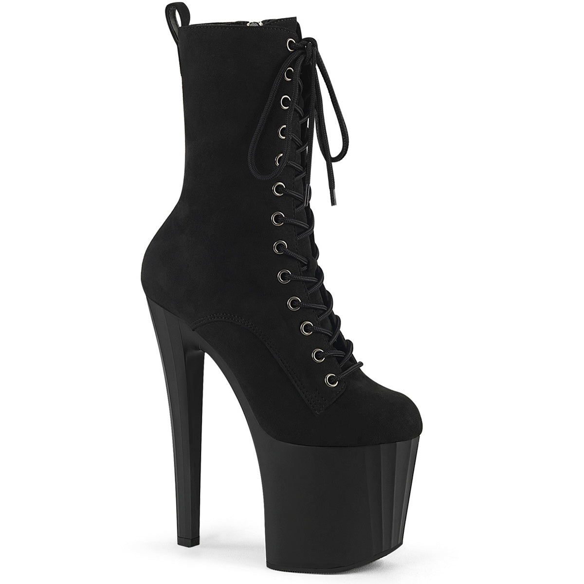 7 1/2" Heel, 3 1/2" Pf Lace-Up Mid Calf Boot, Side Zip Pleaser Pleaser ENCHANT/1040