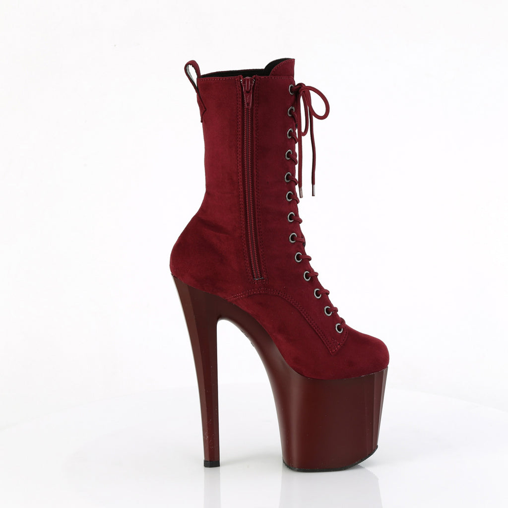 7 1/2" Heel, 3 1/2" Pf Lace-Up Mid Calf Boot, Side Zip Pleaser Pleaser ENCHANT/1040