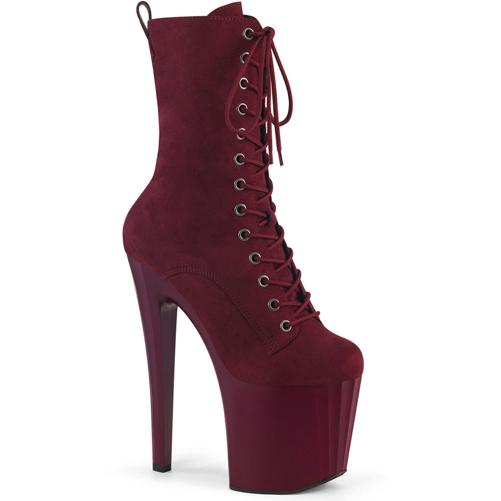 7 1/2" Heel, 3 1/2" Pf Lace-Up Mid Calf Boot, Side Zip Pleaser Pleaser ENCHANT/1040