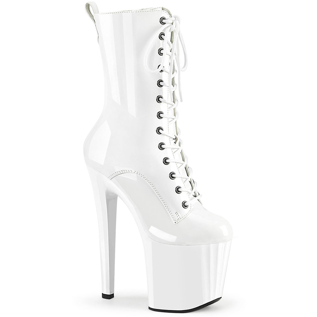 7 1/2" Heel, 3 1/2" Pf Lace-Up Mid Calf Boot, Side Zip Pleaser Pleaser ENCHANT/1040