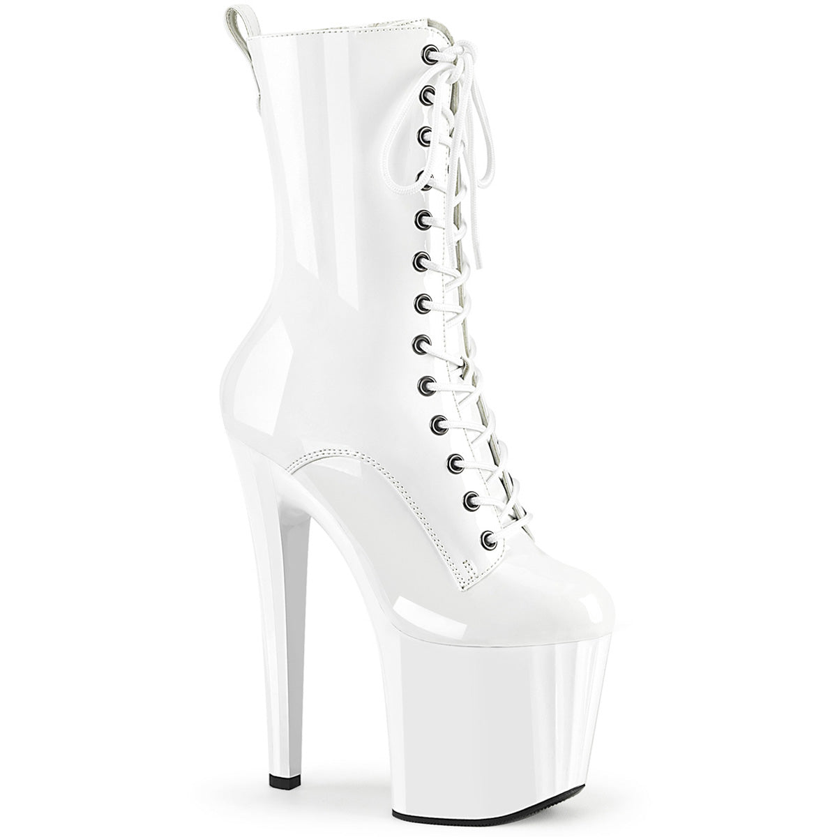 7 1/2" Heel, 3 1/2" Pf Lace-Up Mid Calf Boot, Side Zip Pleaser Pleaser ENCHANT/1040