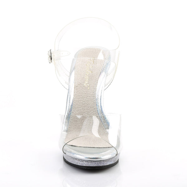 4 1/2" Heel, 1/2" PF Ankle Strap Sandal W/Mini Glitters Clr/Clr Pleaser Fabulicious FLAIR/408MG
