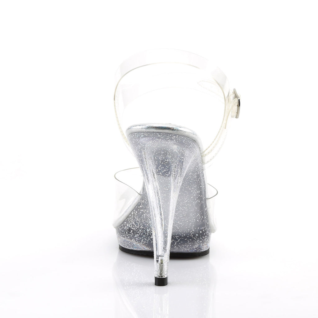 4 1/2" Heel, 1/2" PF Ankle Strap Sandal W/Mini Glitters Clr/Clr Pleaser Fabulicious FLAIR/408MG