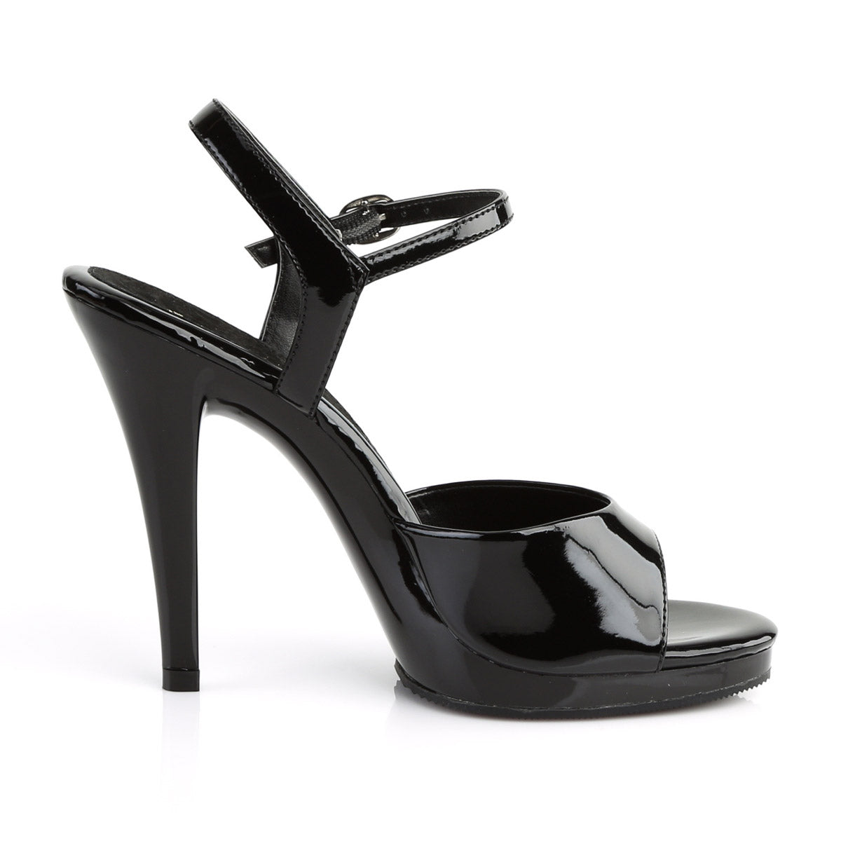 4 1/2" Heel, 1/2" PF Ankle Strap Sandal Blk Pat/Blk Pleaser Fabulicious FLAIR/409