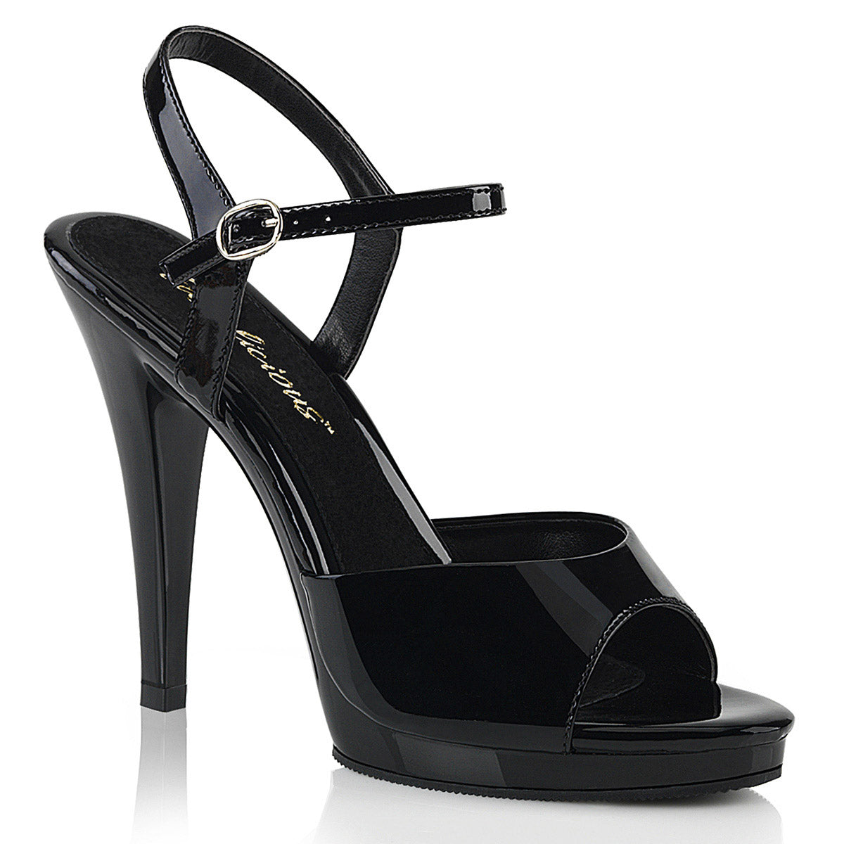 4 1/2" Heel, 1/2" PF Ankle Strap Sandal Blk Pat/Blk Pleaser Fabulicious FLAIR/409 Main image