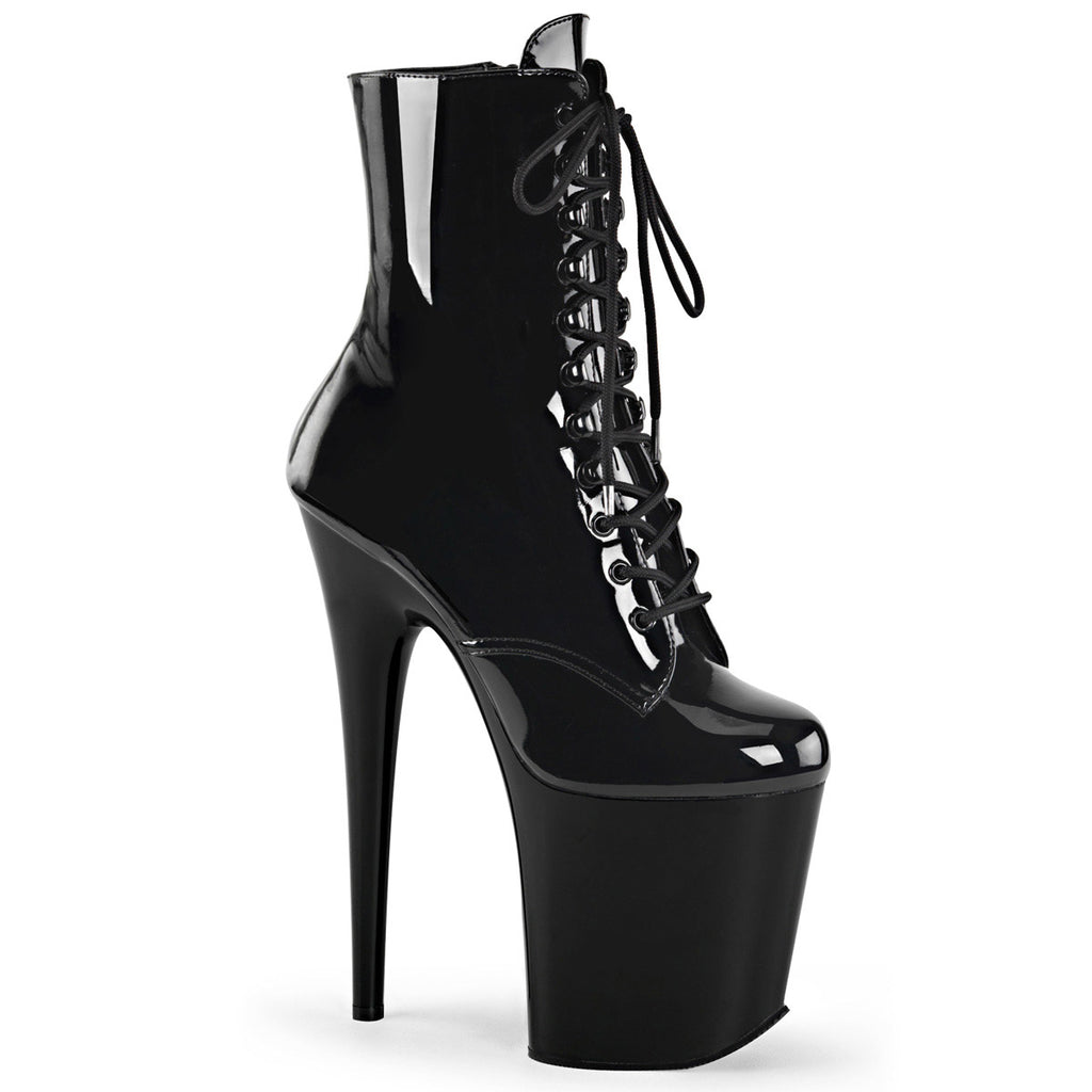 8"heel, 4" Pf Lace-up Front Ankle Boot, Side Zip Pleaser Pleaser FLAMINGO/1020