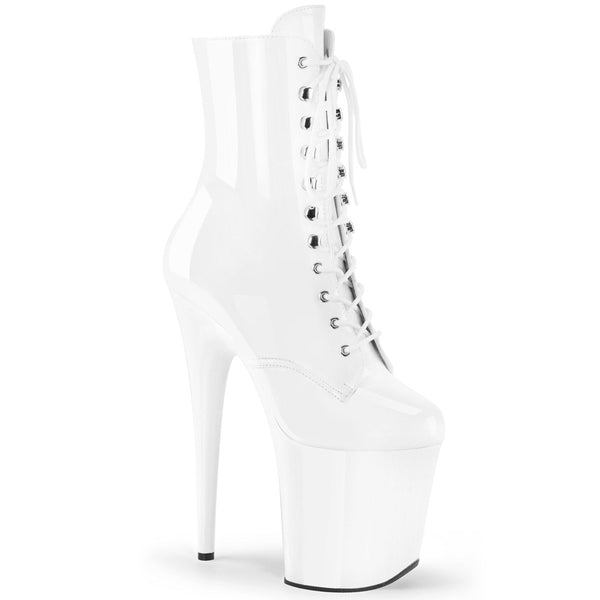 8" Heel, 4" PF Lace-Up Ankle Boot, Side Zip Pleaser Pleaser FLAMINGO/1020