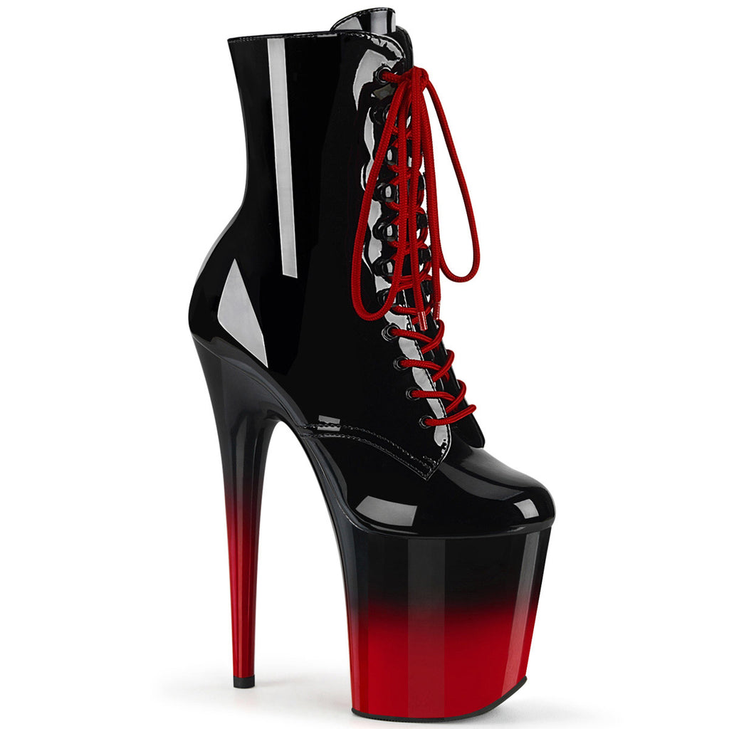 8" Heel, 4" Pf Two Tone Lace-up Ankle Boot, Side Zip Pleaser Pleaser FLAM1020BR/H/B/B/R