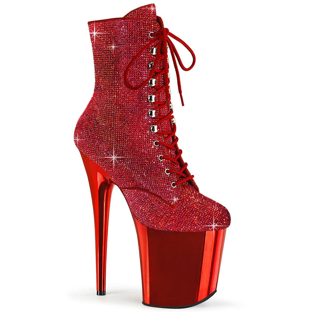 Pleaser 8" Heel , 4" Pf Lace-Up Rs Embellished Ankle Boot, Side Zip FLAMINGO/1020CHRS Secondary image