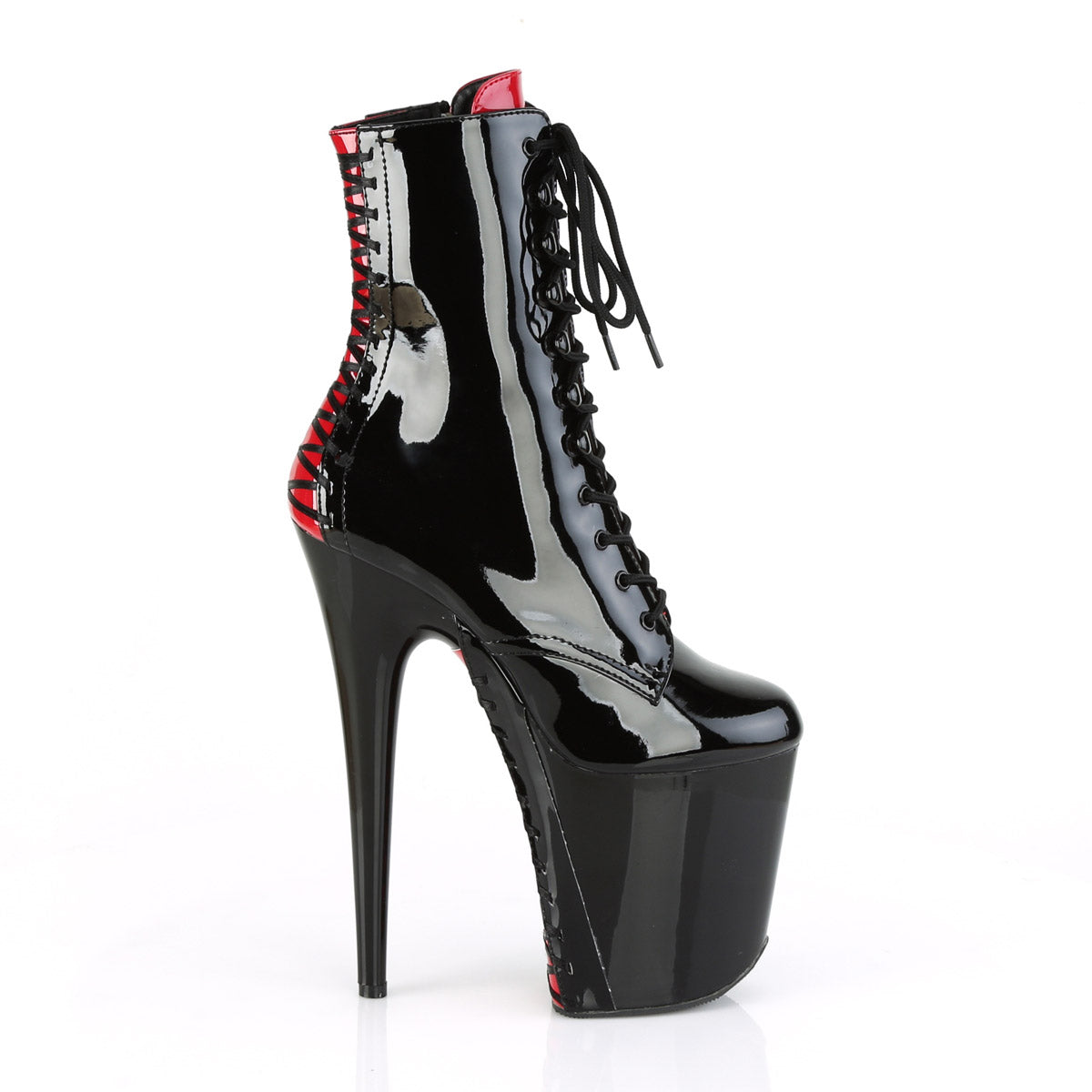 8" Heel, 4" PF Two Tone Lace-up Ankle Boot, Side Zip Pleaser  FLAMINGO/1020FH