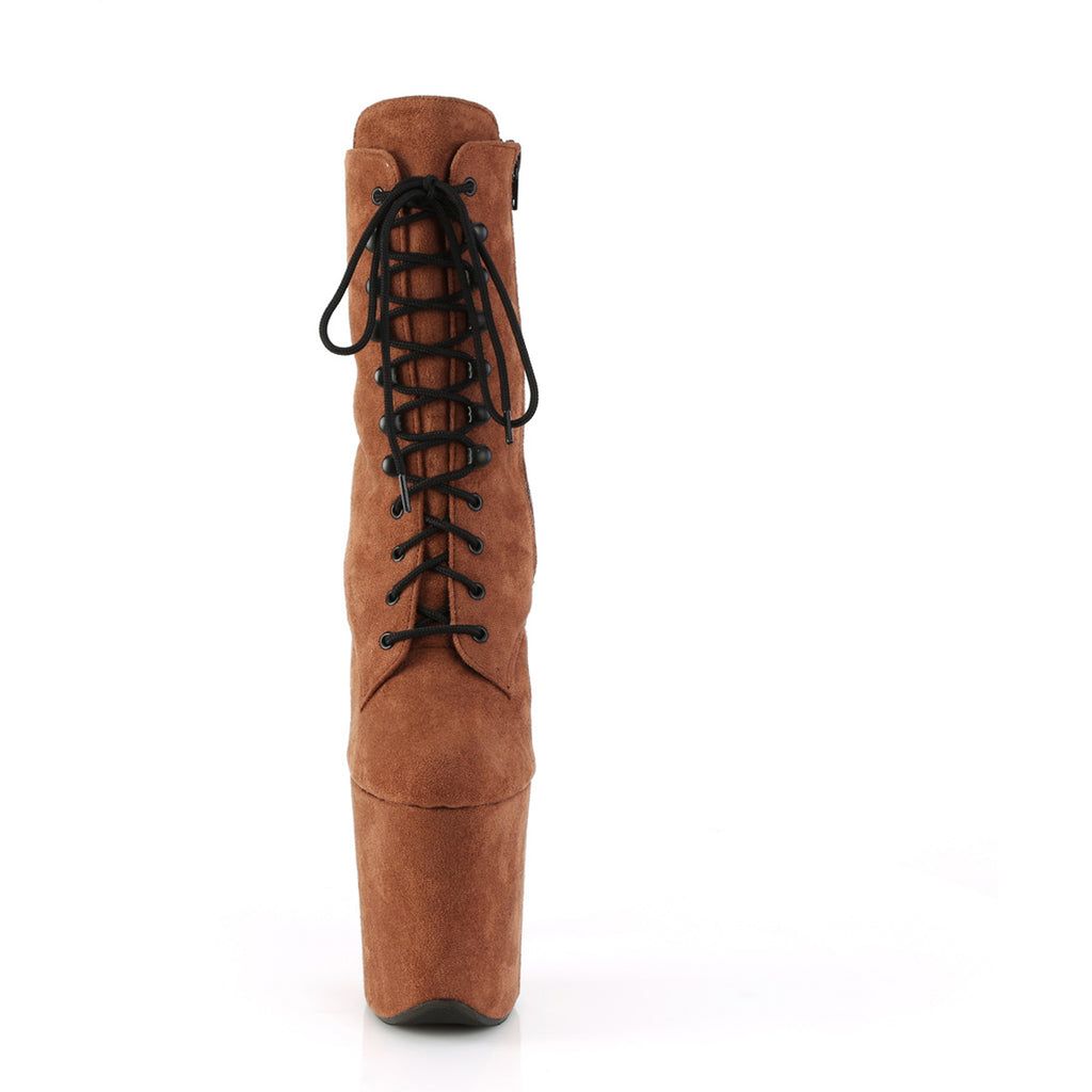 8" Heel, 4" Pf Lace-Up Front Ankle Boot, Side Zip Pleaser  FLAM1020FS/CAMLFS/M