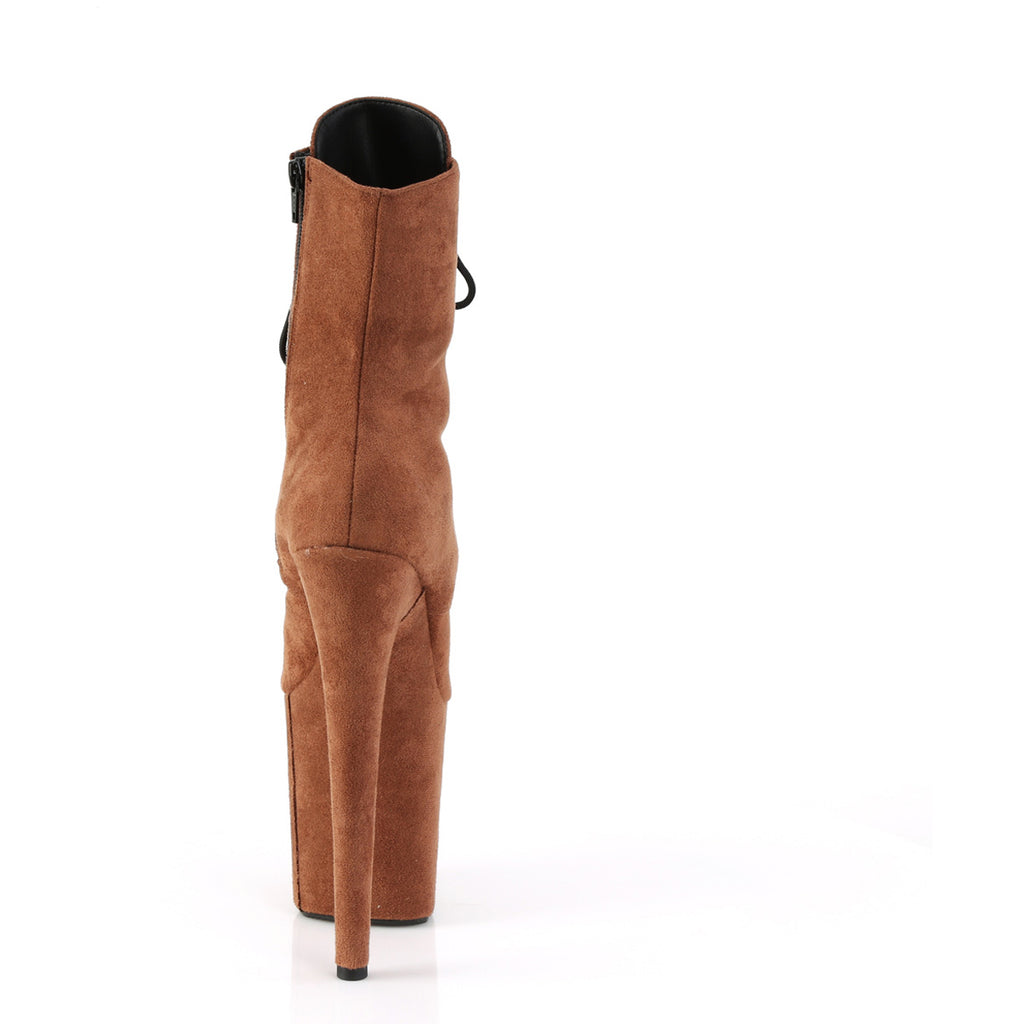 8" Heel, 4" Pf Lace-Up Front Ankle Boot, Side Zip Pleaser  FLAM1020FS/CAMLFS/M