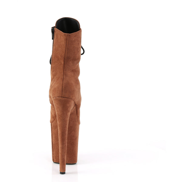 8" Heel, 4" Pf Lace-Up Front Ankle Boot, Side Zip Pleaser  FLAM1020FS/CAMLFS/M