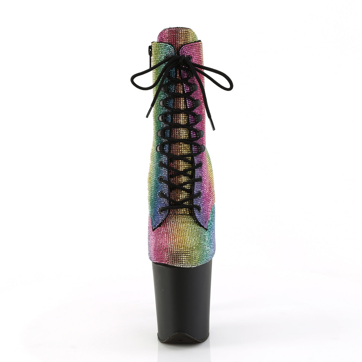 8" Heel, 4" Pf Lace-Up Rs Embellished Ankle Boot, Side Zip Pleaser  FLAMINGO/1020RS