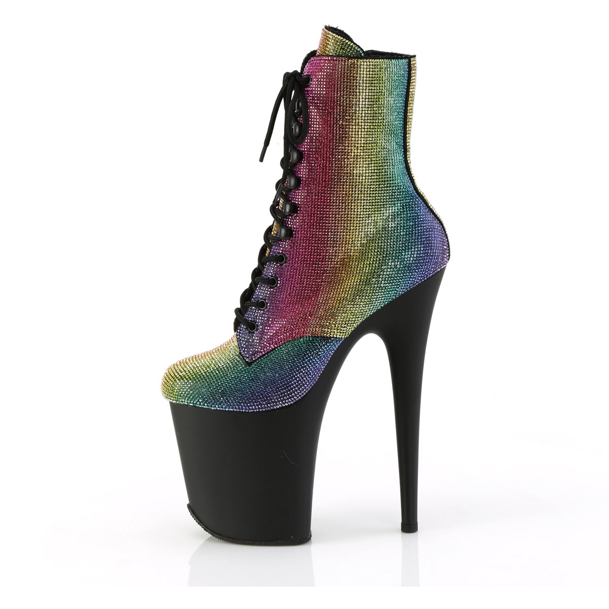 8" Heel, 4" Pf Lace-Up Rs Embellished Ankle Boot, Side Zip Pleaser  FLAMINGO/1020RS