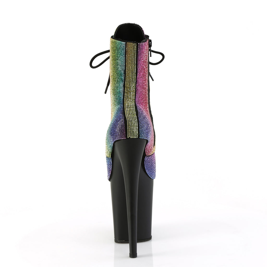 8" Heel, 4" Pf Lace-Up Rs Embellished Ankle Boot, Side Zip Pleaser  FLAMINGO/1020RS
