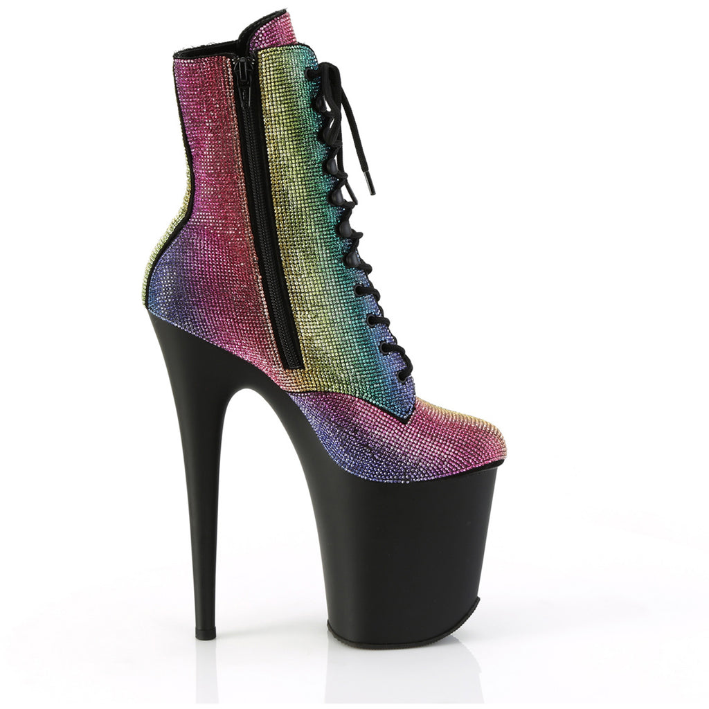 8" Heel, 4" Pf Lace-Up Rs Embellished Ankle Boot, Side Zip Pleaser  FLAMINGO/1020RS