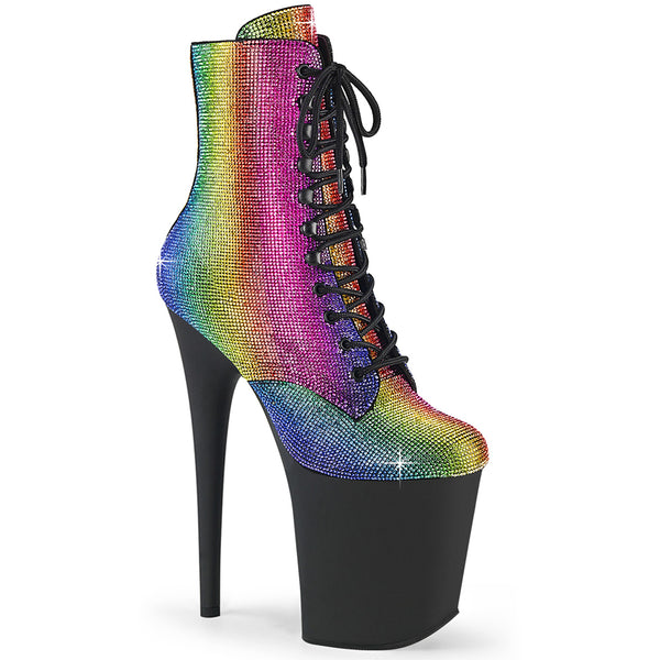 8" Heel, 4" Pf Lace-Up Rs Embellished Ankle Boot, Side Zip Pleaser  FLAMINGO/1020RS
