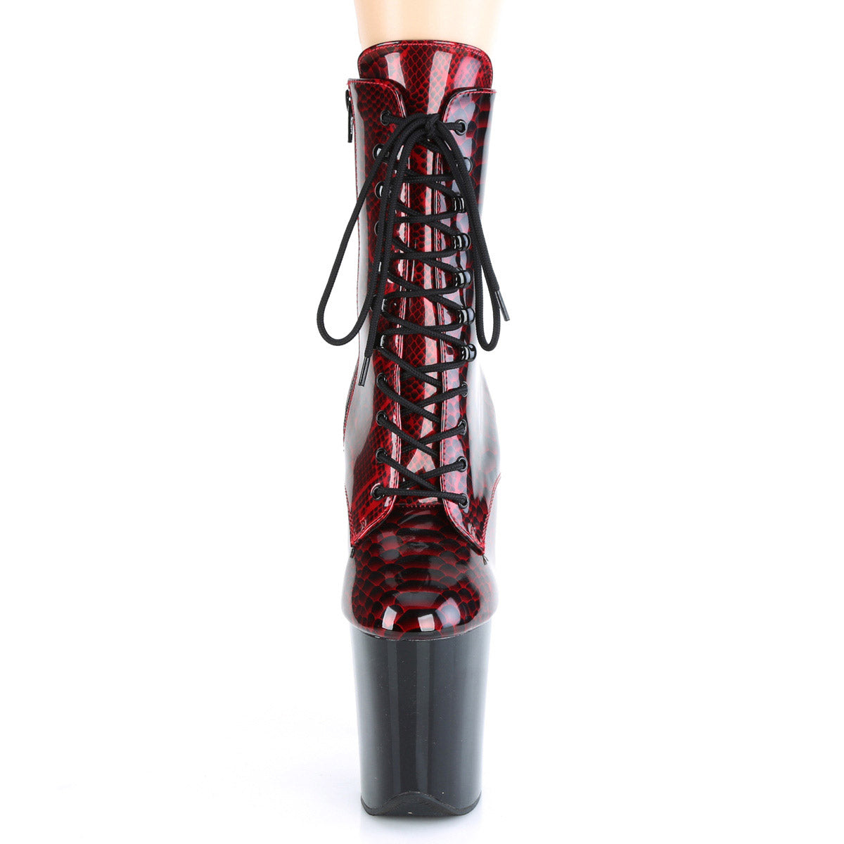 Pleaser 8 Inch Heel 4 Inch Platform Lace-up Front Snake Skin Print Ankle Boots Secondary image