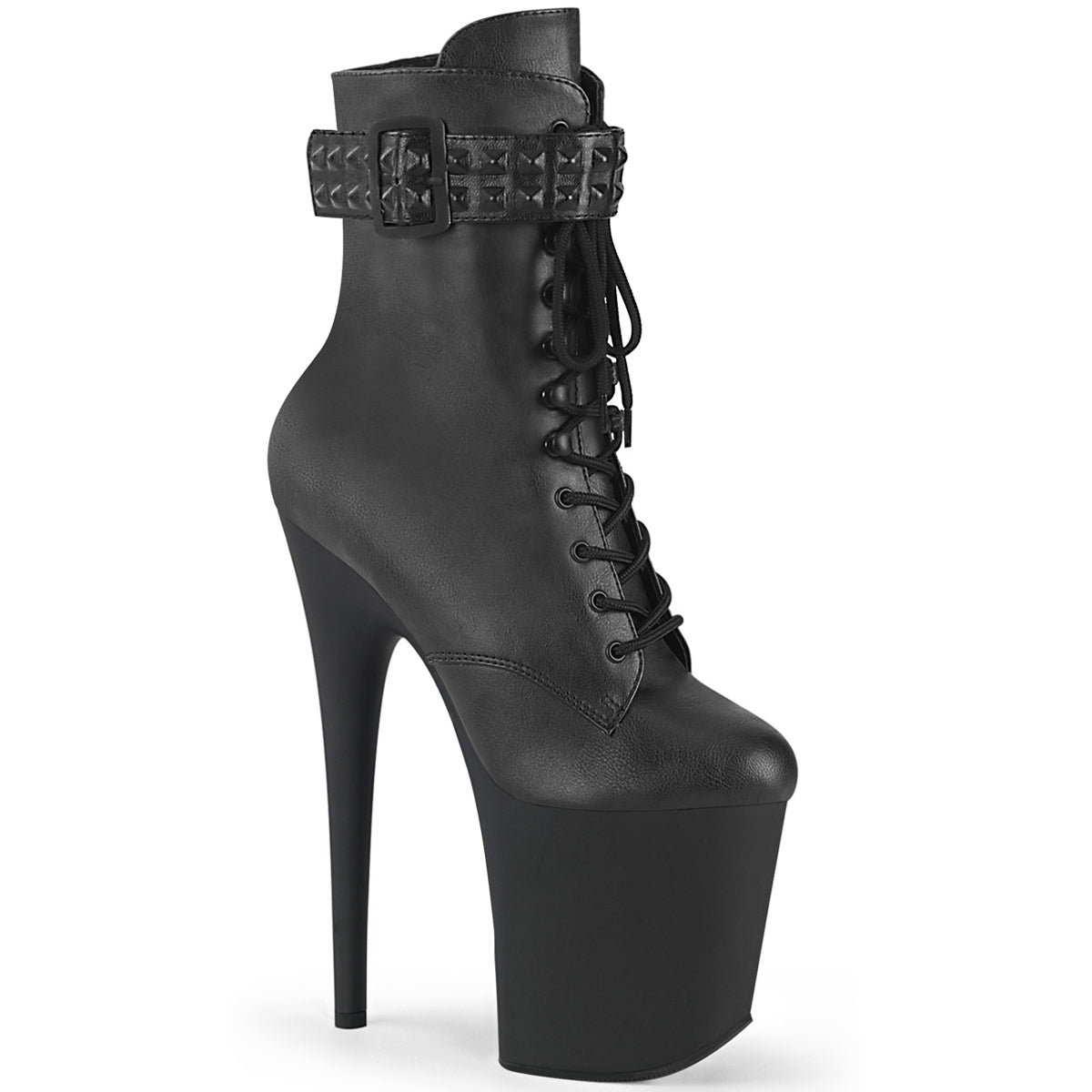 8" Heel, 4" Pf Lace-Up Front Ankle Boot, Side Zip Pleaser  FLAM1020STR/BPU/M