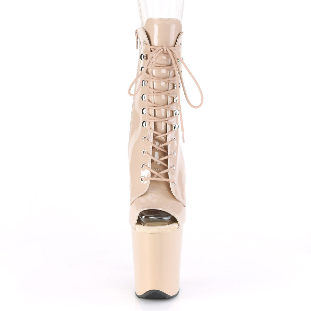 8" Heel, 4" PF Peep Toe Lace-up Ankle Boot, Side Zip Pleaser Pleaser FLAMINGO/1021