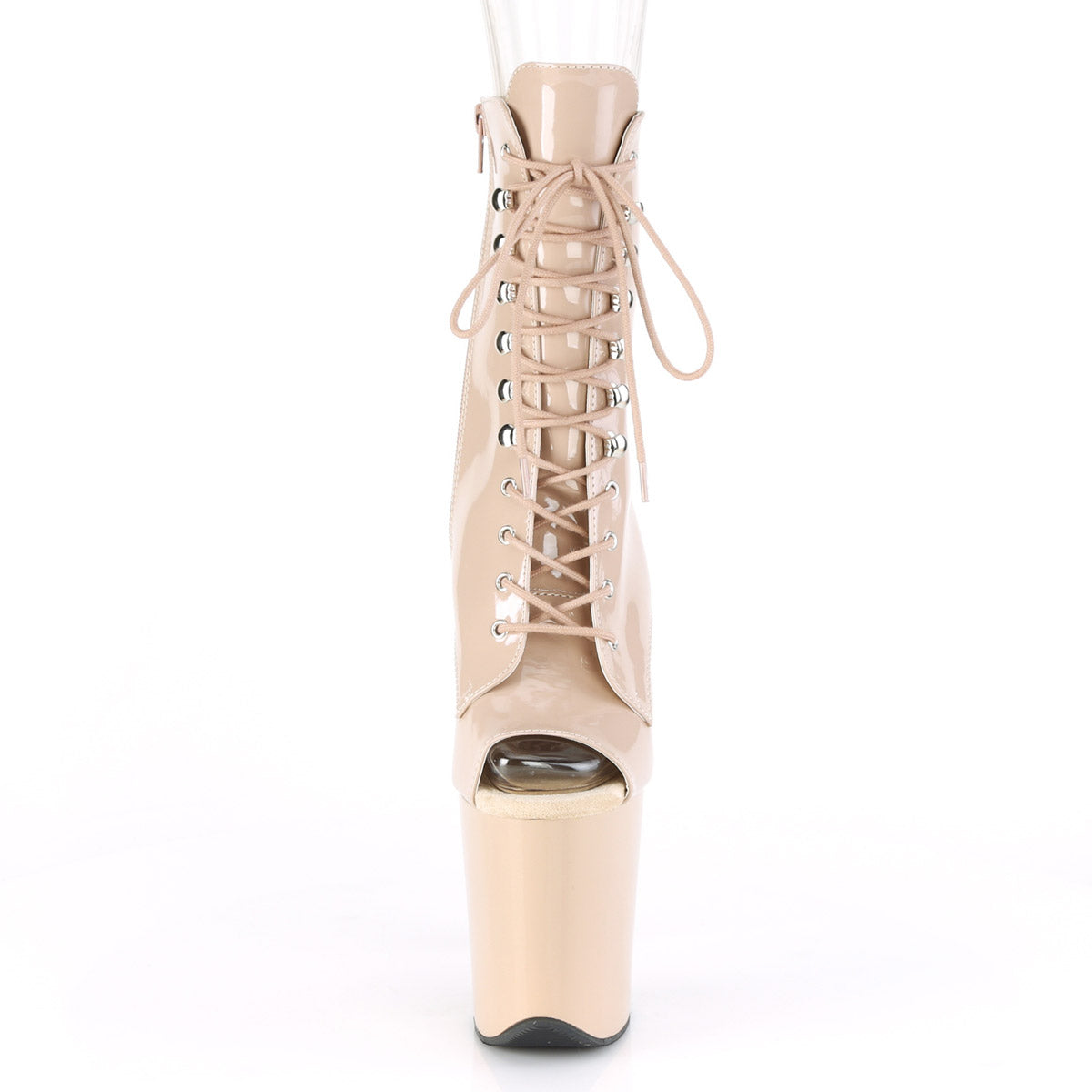 8" Heel, 4" PF Peep Toe Lace-up Ankle Boot, Side Zip Pleaser Pleaser FLAMINGO/1021