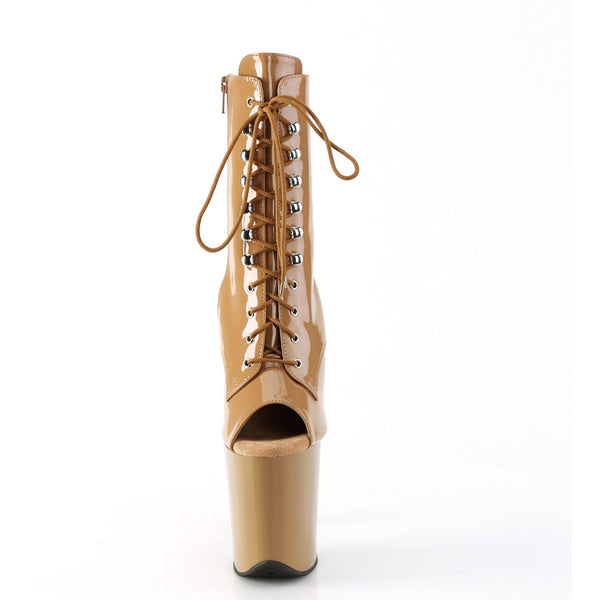 8" Heel, 4" Pf Peep Toe Lace-Up Ankle Boot, Side Zip Pleaser Pleaser FLAMINGO/1021