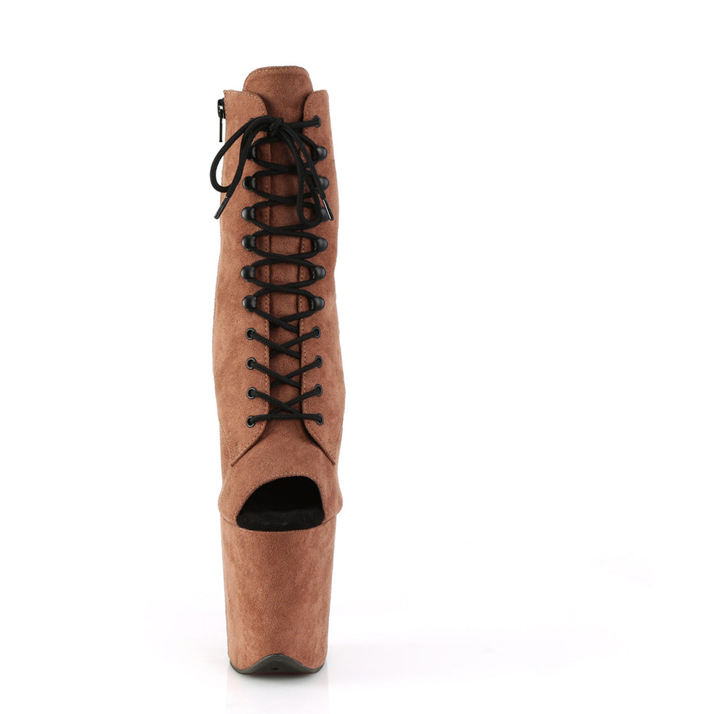 8" Heel, 4" Pf Lace-Up Front Ankle Boot, Side Zip Pleaser  FLAM1021FS/CAMLFS/M