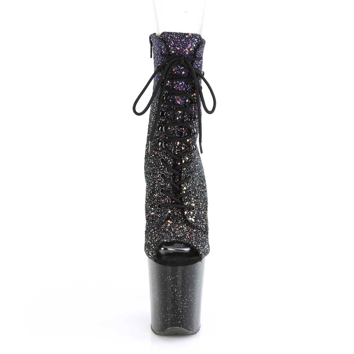 Pleaser 8-Inch Heel 4-Inch Platform Peep Toe Lace-Up Ankle Boots with Glitter Platform Secondary image