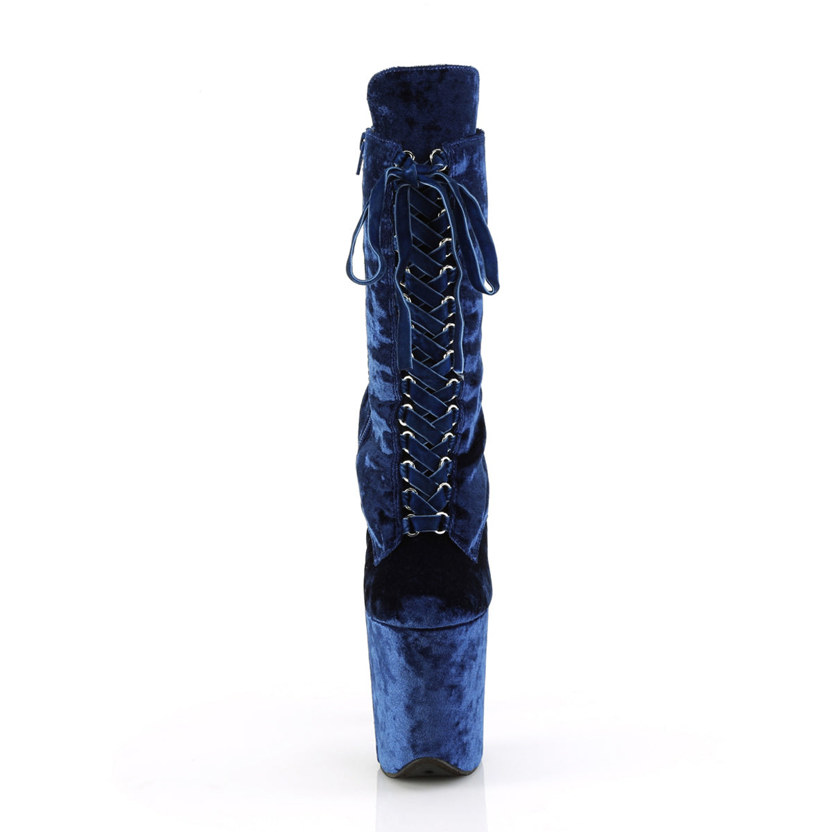 7" Heel, 2 3/4" Pf Lace-Up Mid Calf Boot, Side Zip Pleaser  FLAMINGO/1045VEL