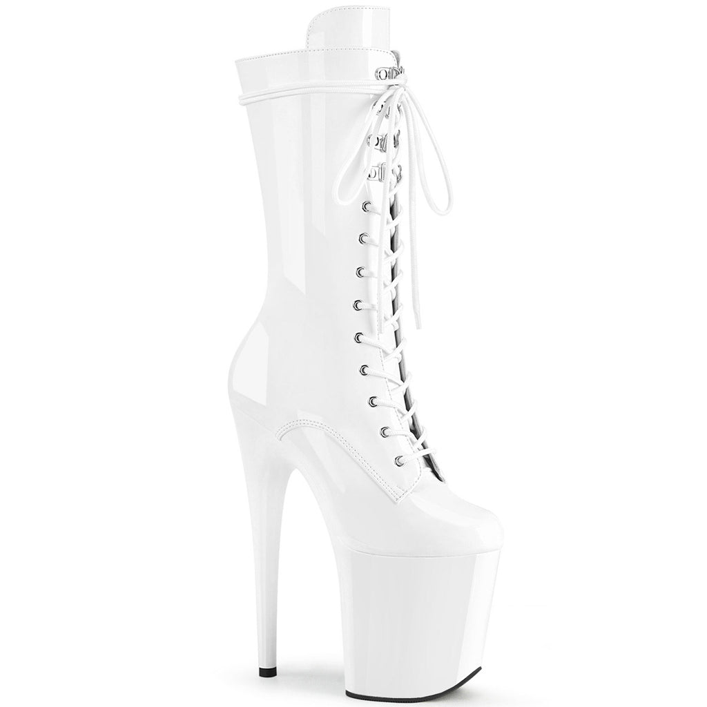8" Heel, 4" Pf Lace-Up Front Mid Calf Boot, Side Zip Pleaser Pleaser FLAMINGO/1050