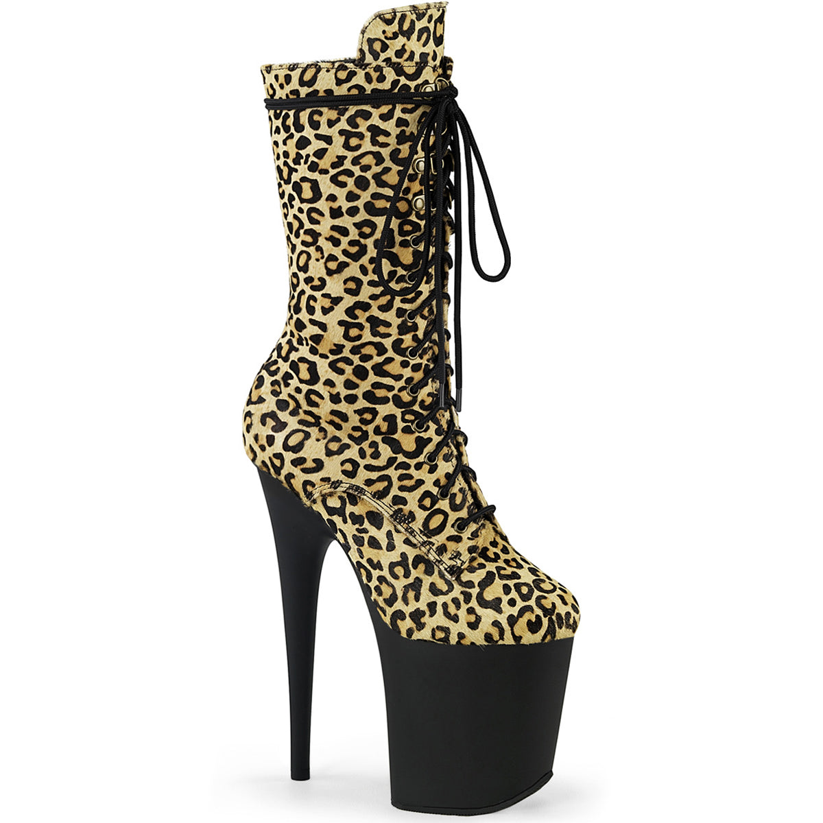 8" Heel, 4" Pf Lace-Up Front Mid Calf Boot, Side Zip Pleaser  FLAM1050LP/LPPY/B Main image
