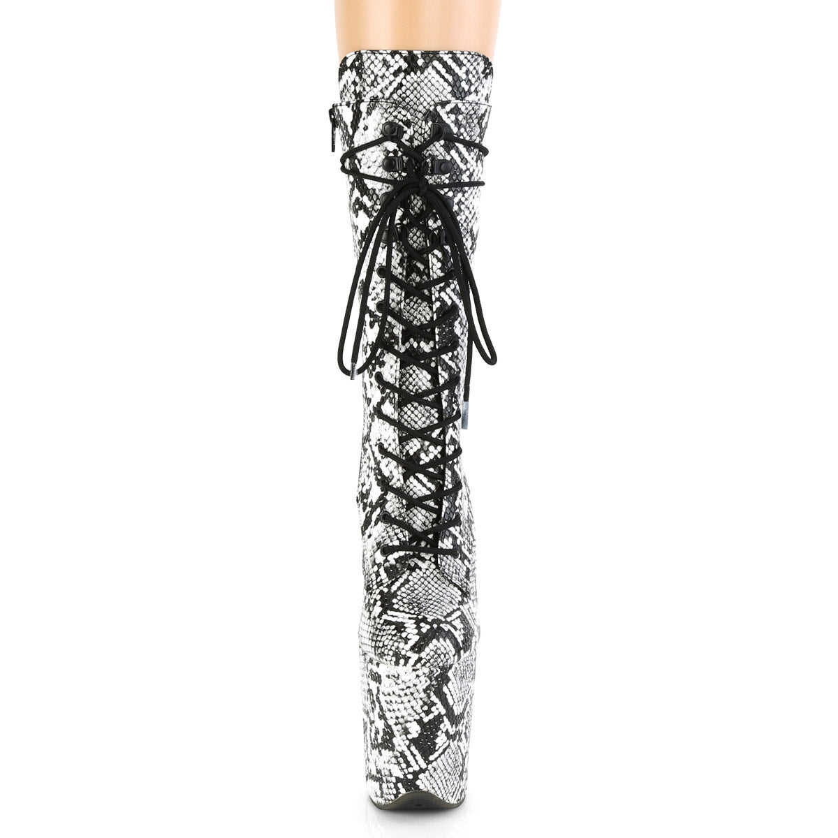 8" Heel, 4" Pf Lace-up Front Mid Calf Boot, Side Zip Pleaser Pleaser FLAM1050SP/B/WSP/M