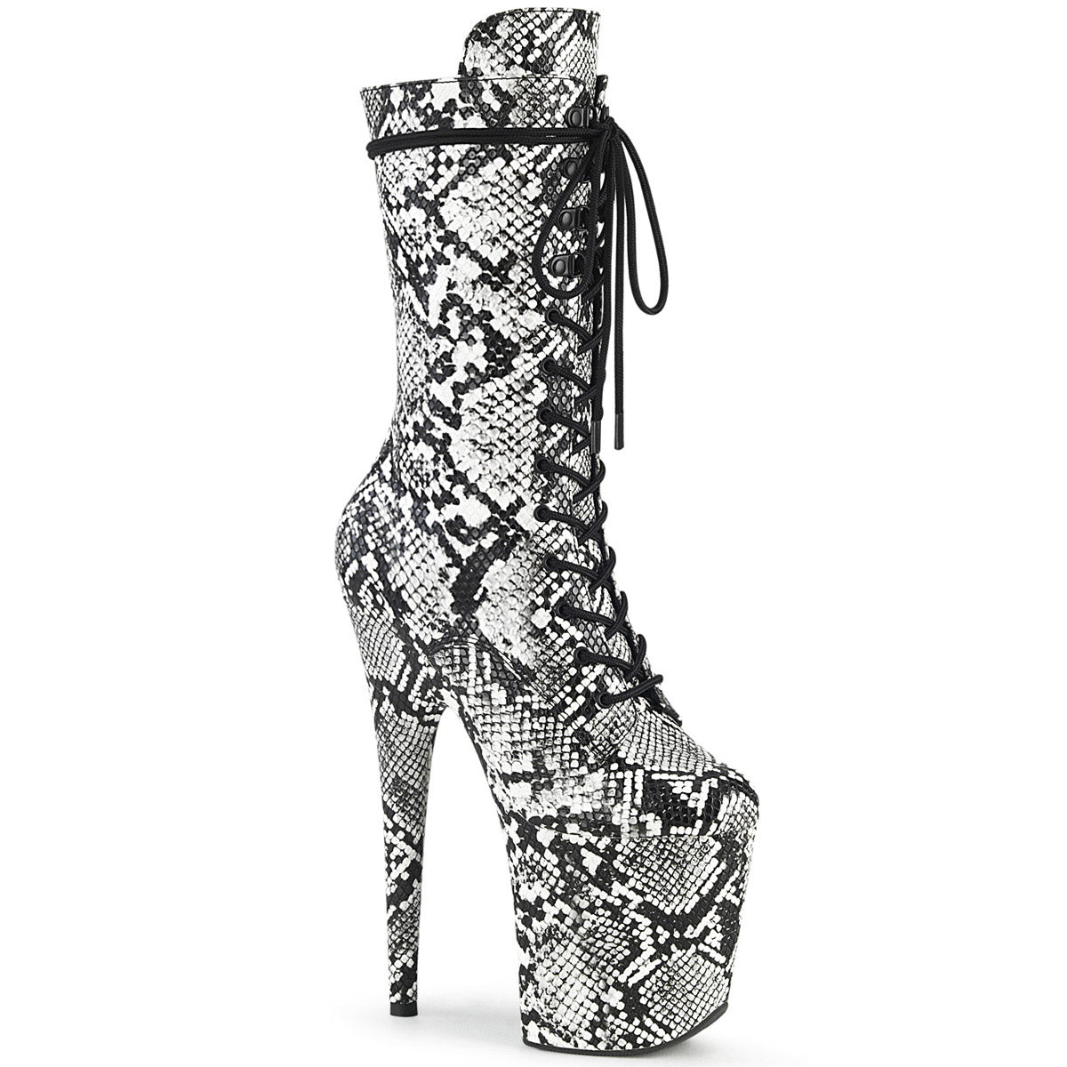 8" Heel, 4" Pf Lace-up Front Mid Calf Boot, Side Zip Pleaser Pleaser FLAM1050SP/B/WSP/M