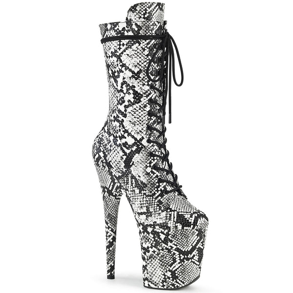 8" Heel, 4" Pf Lace-up Front Mid Calf Boot, Side Zip Pleaser Pleaser FLAM1050SP/B/WSP/M