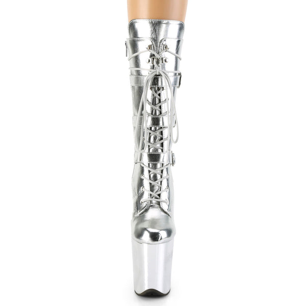 8" Heel, 4" Pf Lace-up Front Mid Calf Boot, Side Zip Pleaser  FLAMINGO/1053