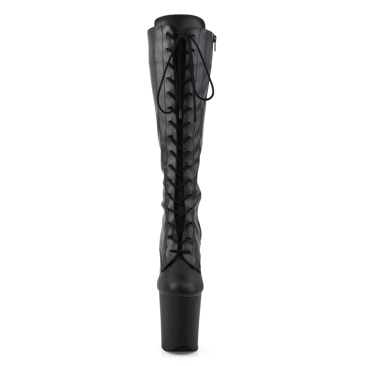 Pleaser 8" Heel, 4" PF Lace-Up Stretch Knee Boot, Side Zip Blk Str Pat/Blk FLAMINGO/2023 Secondary image
