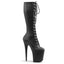 8" Heel, 4" PF Lace-Up Stretch Knee Boot, Side Zip Blk Str Pu/Blk Matte Pleaser  FLAMINGO/2023