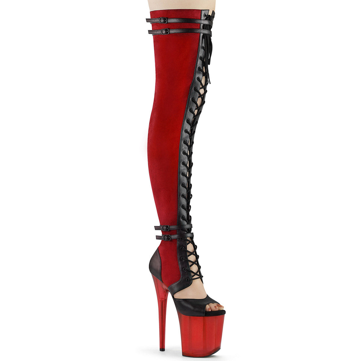 8" Heel, 4" PF Lace-Up Front Thigh, Side Zip Pleaser Pleaser FLAMINGO/3027