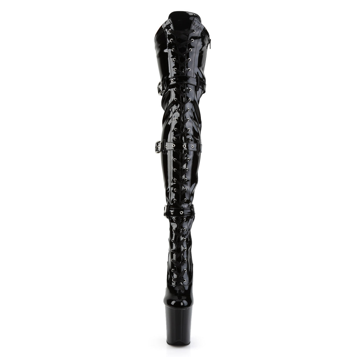 8" Heel, 4" Pf Stretch Thigh Boot W/Buckled Straps, Side Zip Pleaser Pleaser FLAMINGO/3028