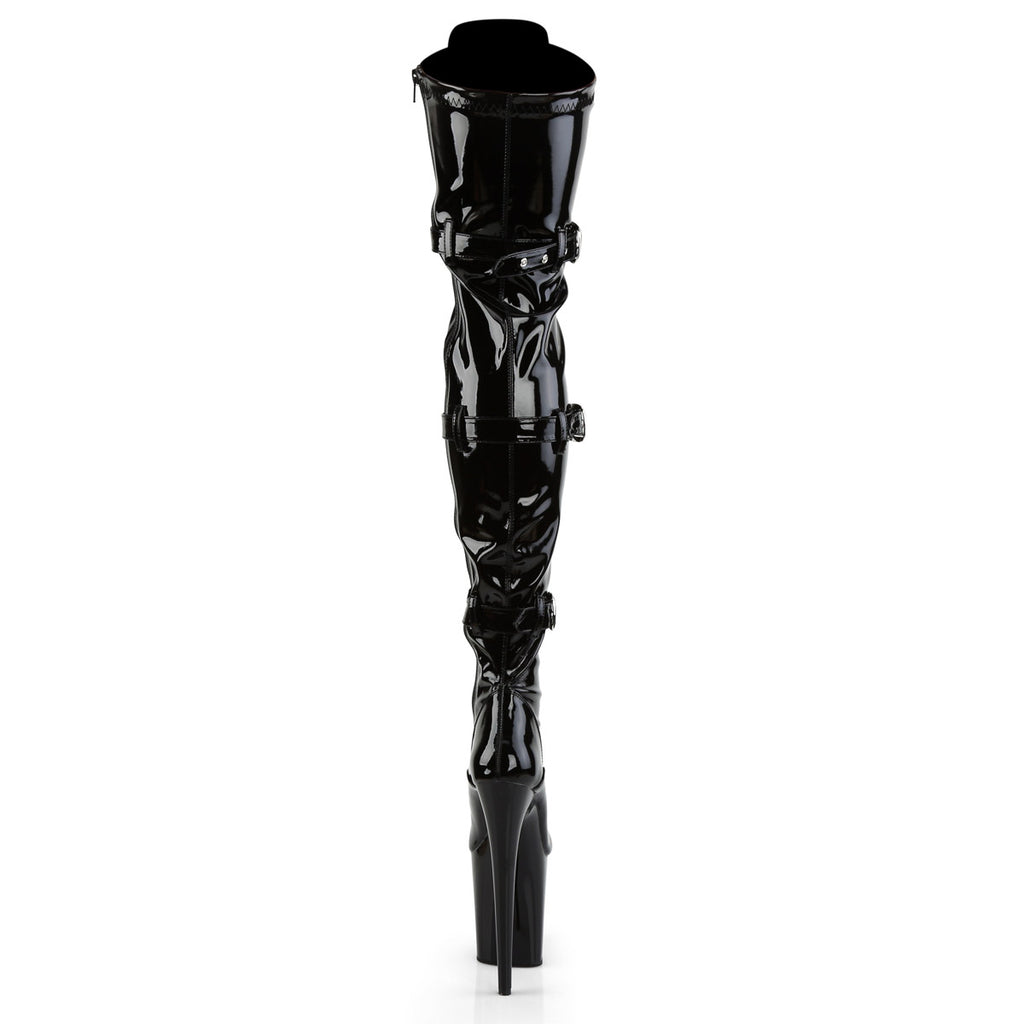 8" Heel, 4" Pf Stretch Thigh Boot W/Buckled Straps, Side Zip Pleaser Pleaser FLAMINGO/3028