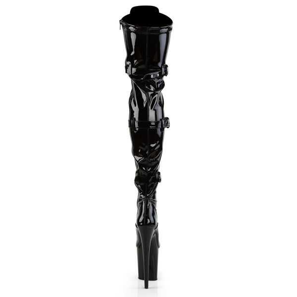 8" Heel, 4" Pf Stretch Thigh Boot W/Buckled Straps, Side Zip Pleaser Pleaser FLAMINGO/3028